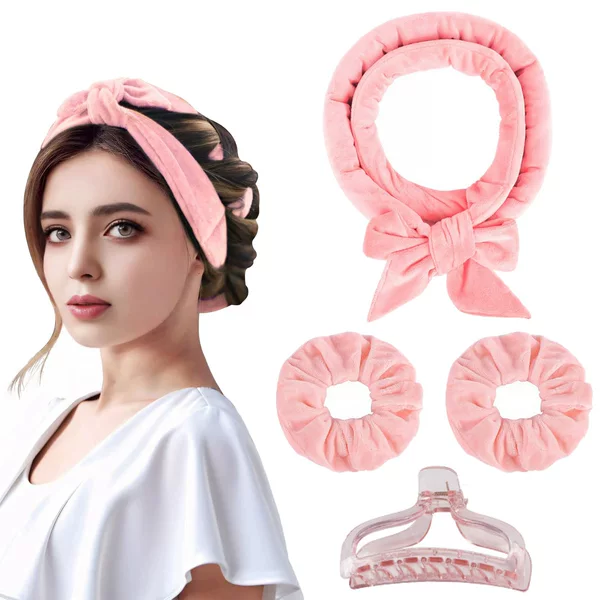 Cross-border New No Heat Curling Hair Stick Lazy People Hairdressing Big Wave Sleep Bow Hairband Curler Gift Box suit