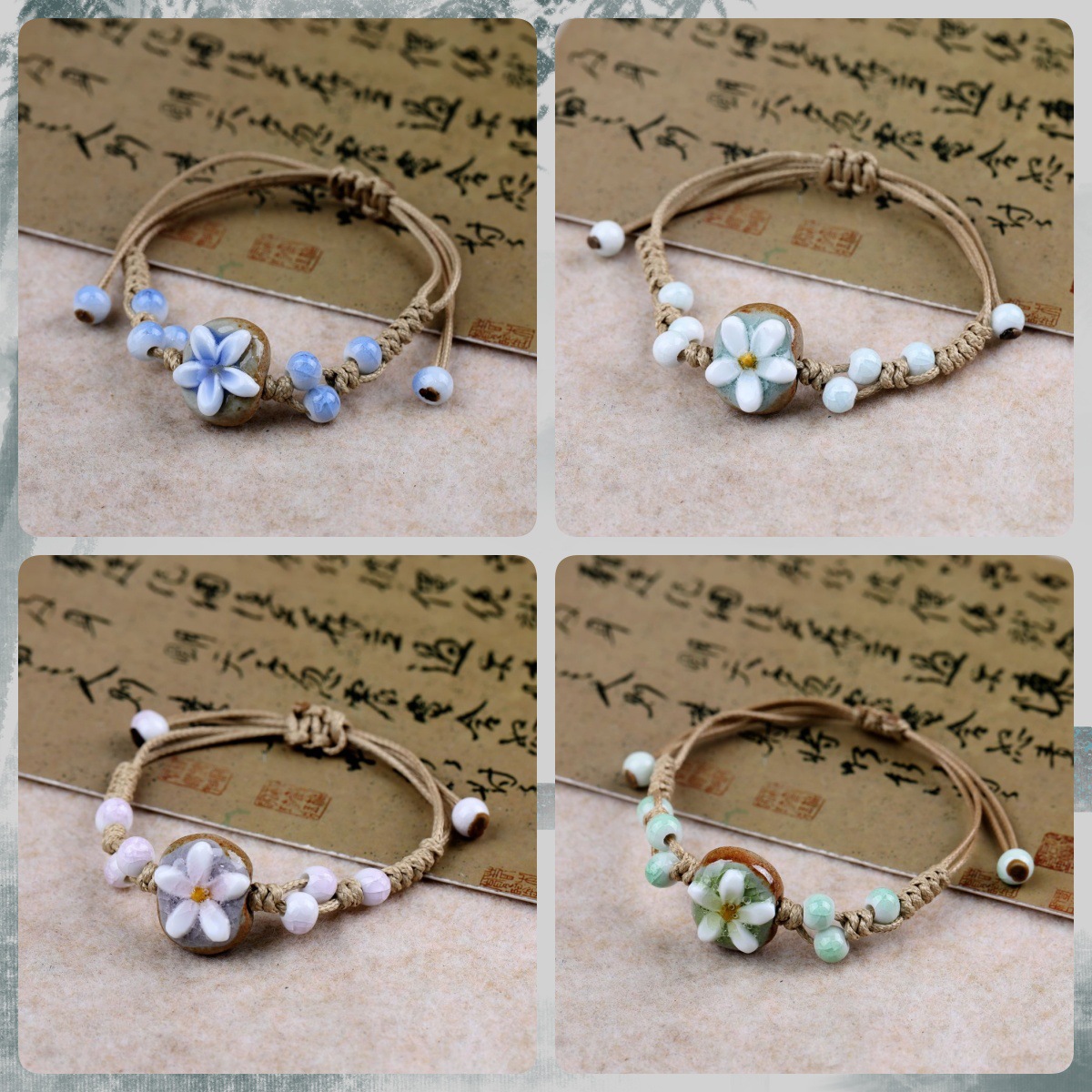 Jingdezhen Handmade Bracelet Ceramic Flower Jewelry Stall Supply Popular Fashion Bracelet Women's Jewelry