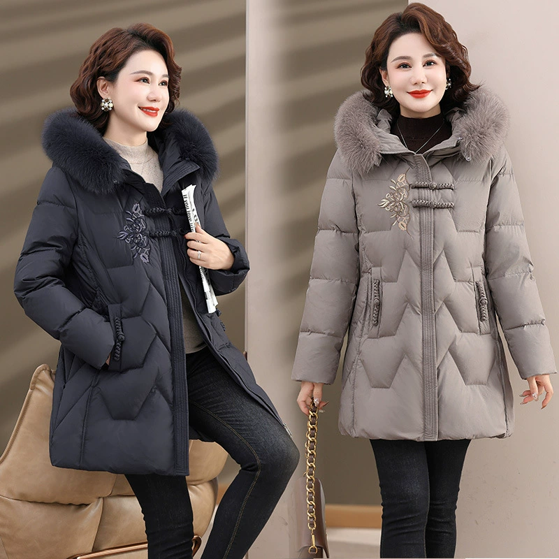 Мама зимний пуховик новый китайский стиль лисы меховый воротник пальто среднего и пожилого женского возраста теплая осень и зима