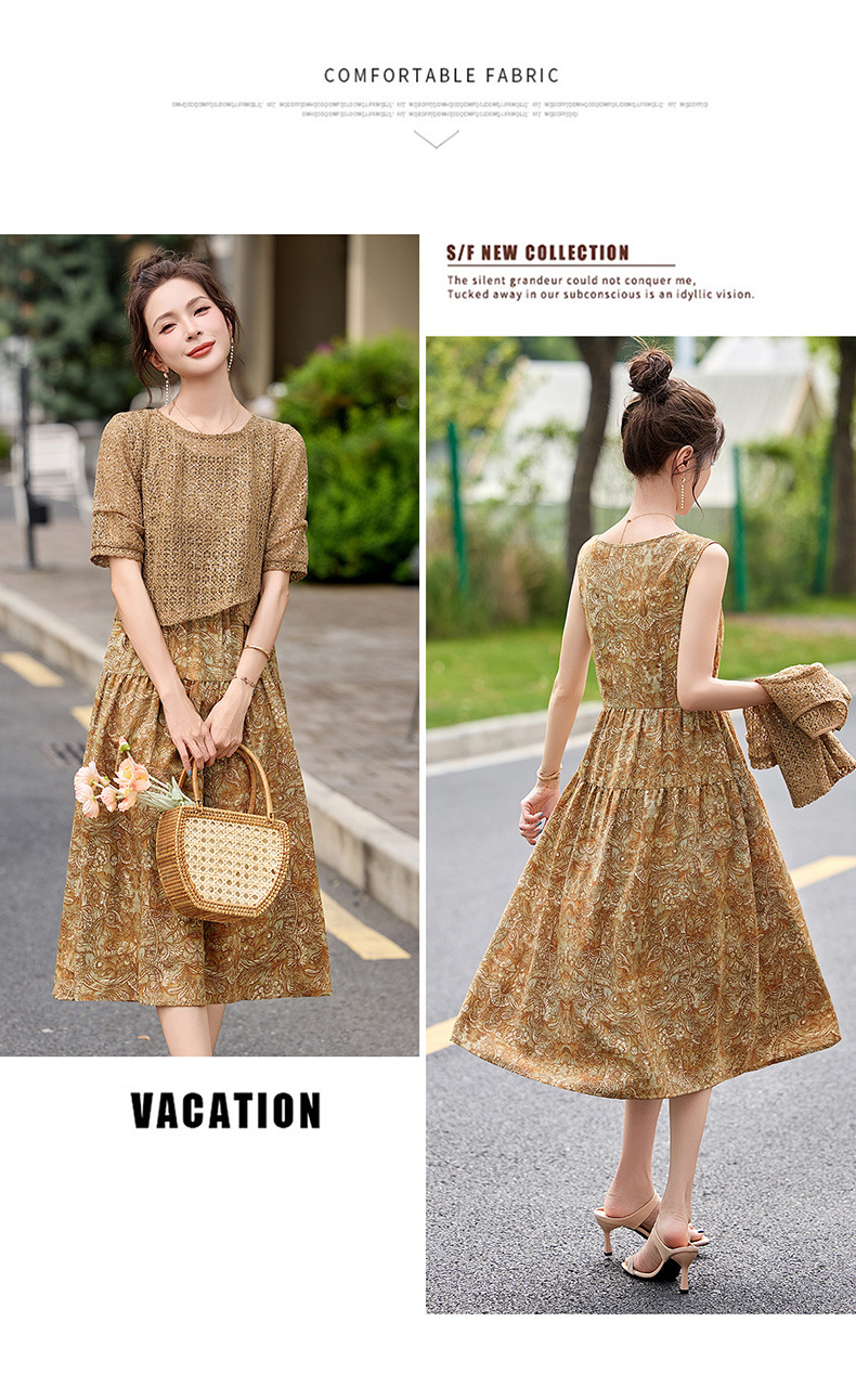 Đầm hai dây maxi nữ họa tiết hoa nhí phối ren WA9518 — Xanh lông mòng đen, màu kaki chi tiết 22