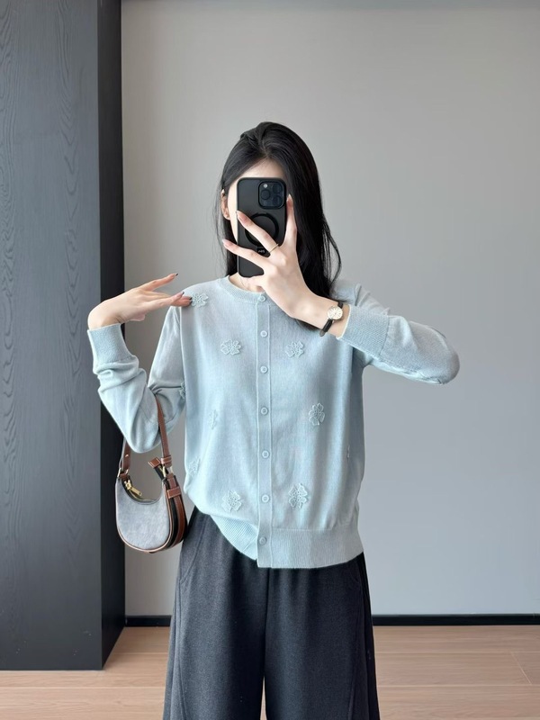 氛围感！温柔立体蕾丝花朵针织开衫时尚羊毛上衣外套秋女K0851M|undefined