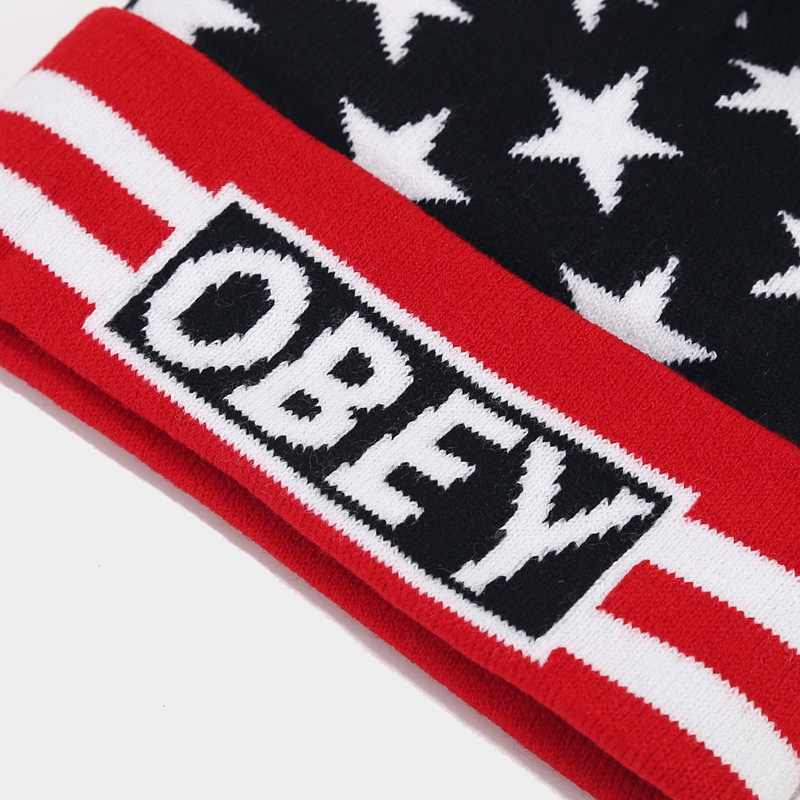 Knitted Beanie Hat With Five Pointed Star Stripe Pattern_voghion.com