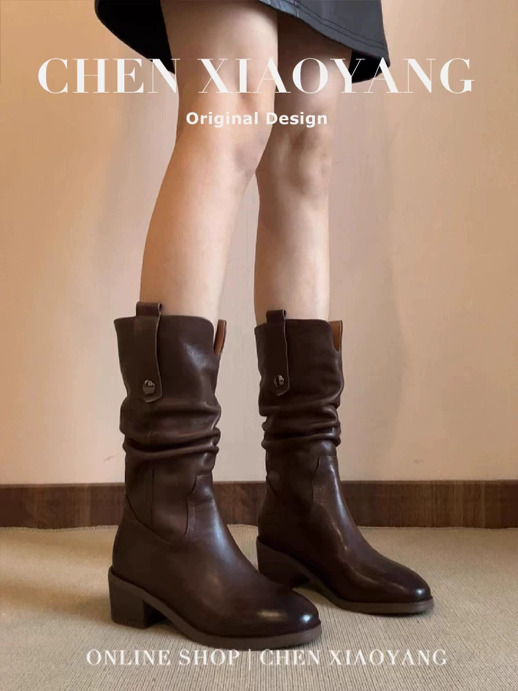 Кожаные ботинки Martens средней длины, натуральная кожа, до голени, чёрные или коричневые, 35–40