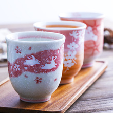 日本进口美浓烧陶瓷茶杯品茗杯釉下彩日式抹茶功夫杯樱花汤吞杯子