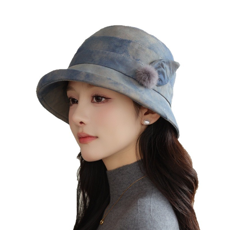 秋冬季妈妈洋气渔夫帽子女百搭卷边水墨花优雅中老年人可折叠盆帽|undefined