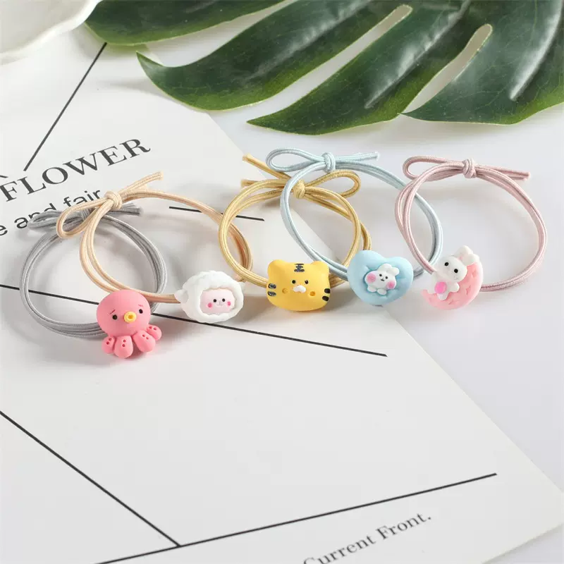 韩版可爱卡通老虎章鱼小羊兔子发绳虎年本命年发圈扎头发皮筋批发