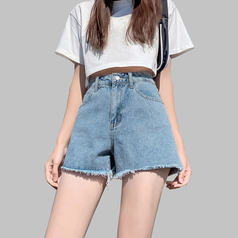 La Chapelle 7m 2025 Summer New High-Waisted Versatile Frayed Denim Jeans Slimming A-Line Fashionable Shorts