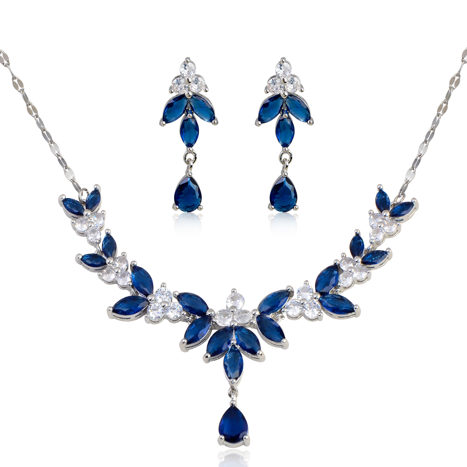 22g Weight Zircon Inlay Material Earrings, Necklace Classification Earrings + Necklace Quantity Weekend, Lawn Occasion Copper Material Water Droplets Pattern All Seasons Season Women's Gender Classic Style Style Water Droplets Copper Classic Style Earrings Necklace 6