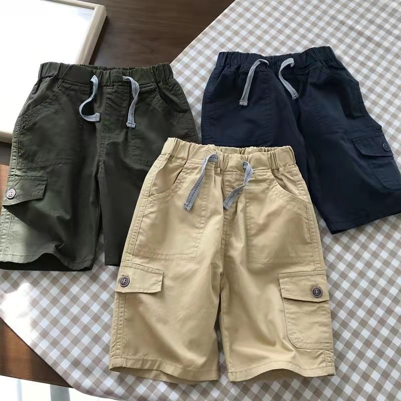 Boys' casual shorts, summer thin, practical and versatile 110-170 yards cotton children's five-quarter pants woven cotton