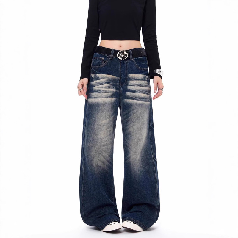 American Retro Wide-Leg Jeans for Women 2025 Spring New Tall High-Waisted Slimming Loose Straight Floor-Length Pants