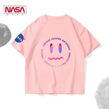 跨境2022新款聯名NASA可愛笑臉搞怪男T恤網紅款夏季圓領男士短袖