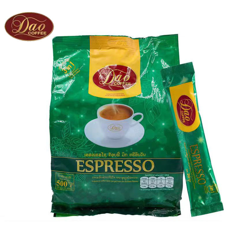 Laos imported DAO knife brand instant three-in-one coffee powder green Italian bag 25 500g