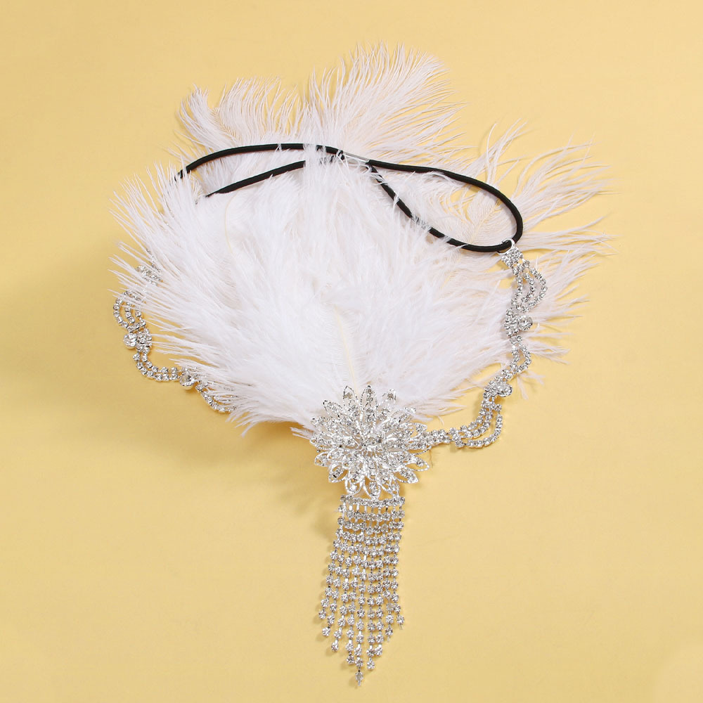 Bridal Feather Headdress, Elegant Flower Fringed Hair Accessory_voghion.com