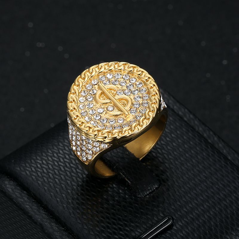Rhinestones Inlay Material 1 Piece Hip-hop Geometric Titanium Steel Inlay Rhinestones Men's Rings
