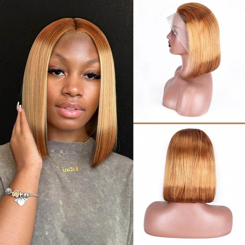 12A Front Lace Wig Humanhairwigs Cross-Border Real Hair Full Head Short Straight Hair Bob