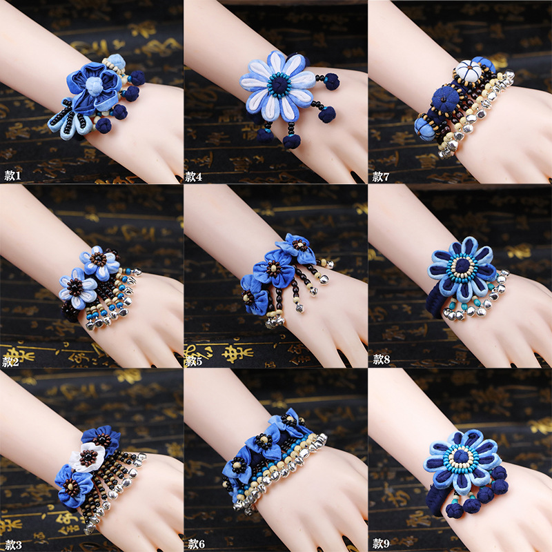 Wholesale blue dyed bracelet Yunnan Dali Ethnic style tie dyed blue dyed cloth bracelet bracelet bracelet characteristic blue dyed tie dyed Wholesale blue dyed bracelet Yunnan Dali Ethnic style tie dyed blue dyed cloth bracelet bracelet bracelet characteristic blue dyed tie dyed