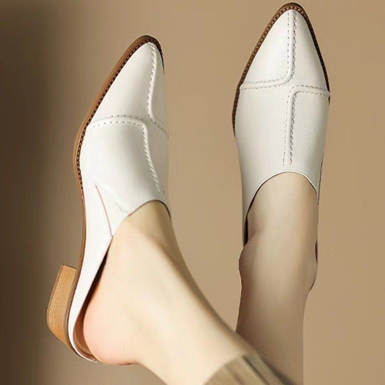 Fashionable Closed-Toe Half-Slippers for Women, 2026 Summer New Korean Style Leather Sandals, Slip-On Mules with High Heels Fashionable Closed-Toe Half-Slippers for Women, 2026 Summer New Korean Style Leather Sandals, Slip-On Mules with High Heels