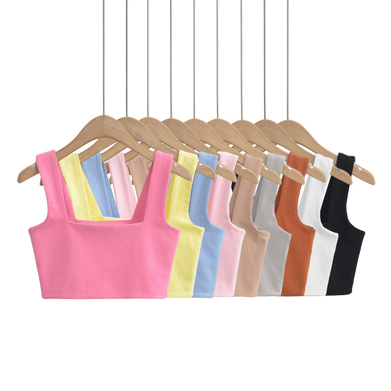 Rose Pink Wide Shoulder Camisole Women's Outfit Niche Design Sexy Sweet Hot High Waist Short Top for Summer