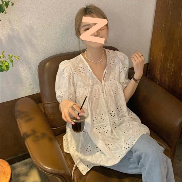 White design lace silk summer shirt