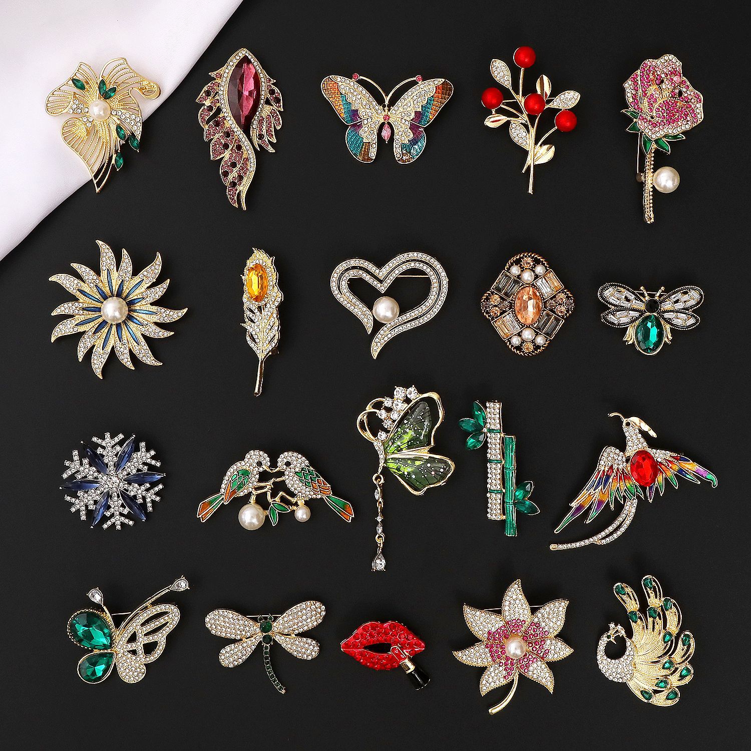 Cross-Border New High-End Brooch Bow Insect Flower Feminine Anti-Exposure Fixed Clothing Versatile Corsage