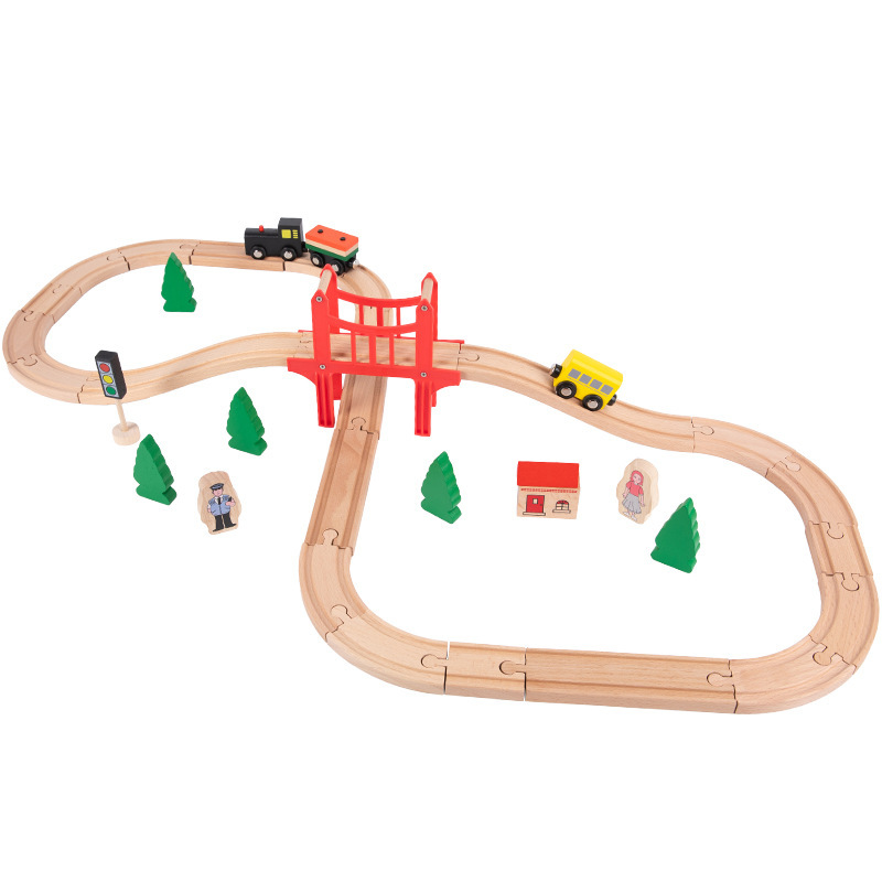 Tren de madera para niños Track simple Traje pequeño Compatible con bloques de construcción de madera Escena Educación temprana Juguetes educativos