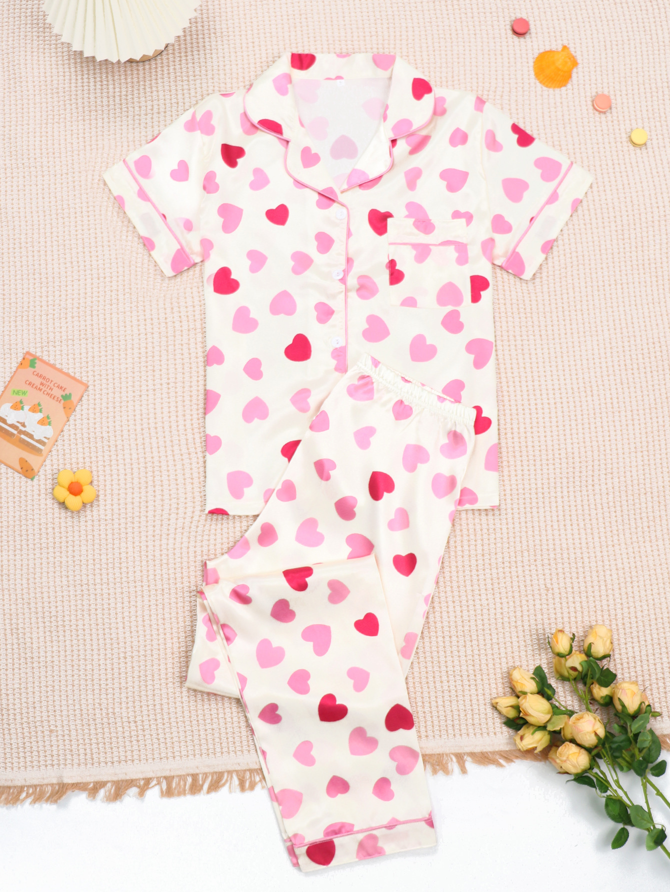 Pijamas de satén ropa para el hogar Amazon ropa de mujer europea y americana seda artificial pijamas de manga corta para mujer ropa de aire acondicionado de verano