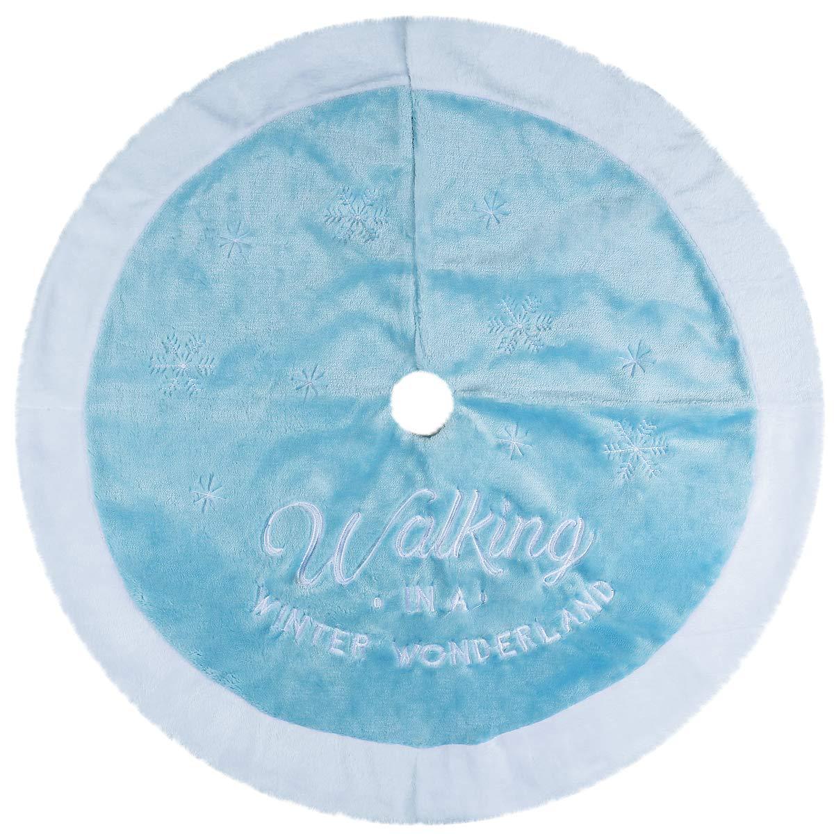 Amazon Navidad decoración azul coral terciopelo bordado letras copo de nieve árbol de Navidad árbol falda Decoración