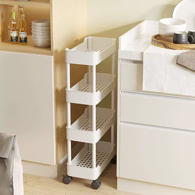 Narrow Gap Rolling Storage Shelf, Multi-Layer Plastic Organizer 12–25 cm, 3–5 Tiers