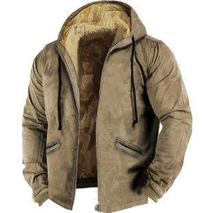 European and American cross-border multi-color solid color 3D printing digital printing hooded sweater Brown lining cotton-padded jacket