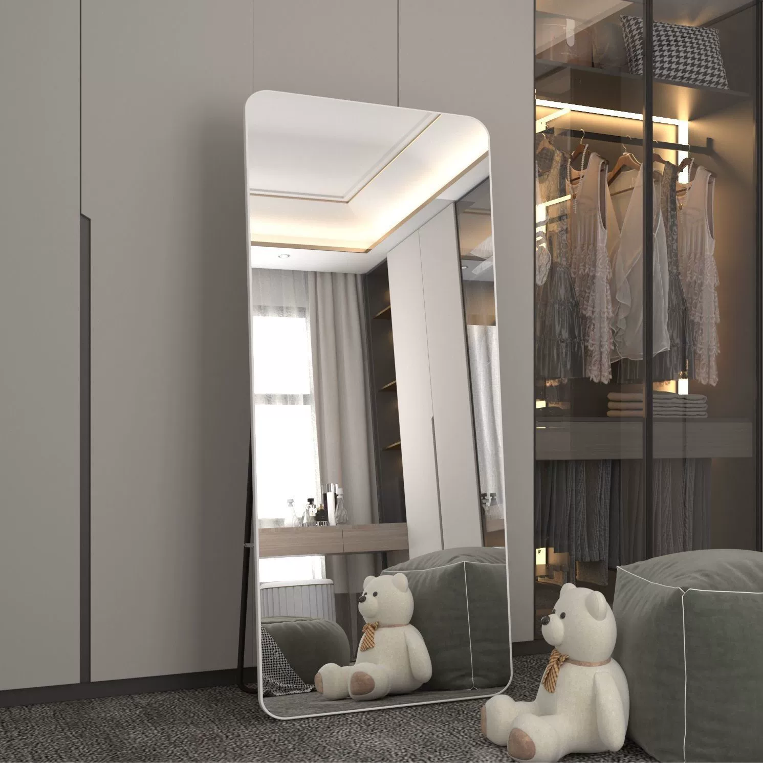 Настенное зеркало в полный рост для спальни, напольное зеркало для дома, зеркало для макияжа в спальне для девочек, настенное трехмерное зеркало для интернет-знаменитостей.