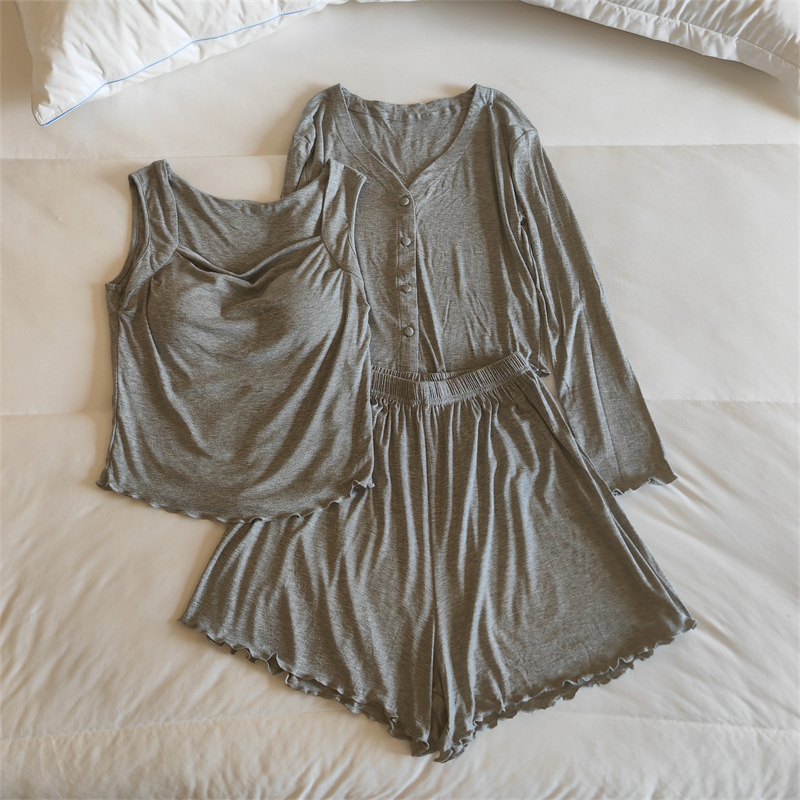 8320.3#그레이 조끼 + 반바지 + 재킷 [고정 가슴 패드]