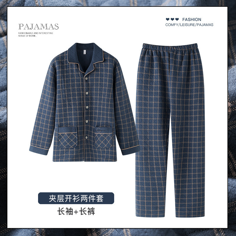 5XL6XL Super plus size pajamas men's autumn and winter air cotton sandwich long sleeve plus size plus size 330 Jin wearable homewear