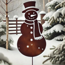 户外扁平金属雪人花园桩 冬季圣诞庭院装饰 创意防锈雪人插牌摆件