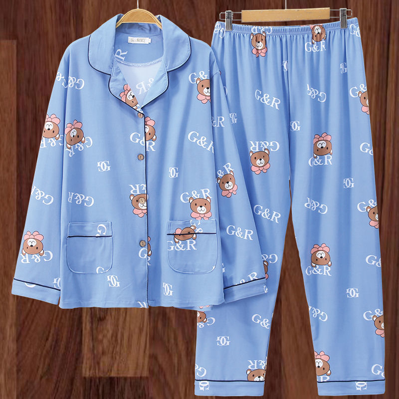 100% algodón más el tamaño de los pijamas de las mujeres Primavera, Otoño e Invierno manga larga suelta de mediana edad y joven confinamiento desgaste del hogar traje de verano