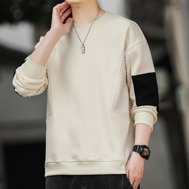 Hombre camiseta de cuello redondo camiseta de manga larga primavera y otoño nuevo suelto camiseta de fondo de tamaño grande Hong Kong marca de moda camiseta casual