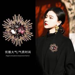 花のブローチ、レトロな雰囲気、高級アクセサリー、女性用、新作、絶妙で豪華な胸飾り、多用途、露出防止ピン、クリスタル