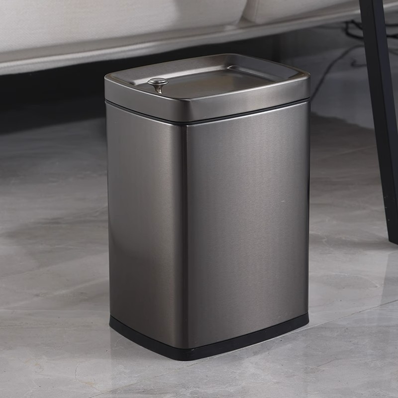 Cubo de habitación de hotel de doble capa de tamaño pequeño de lujo hogar sin tapa 8 aspecto elevado cuadrado de acero inoxidable hueco estrecho cubo de basura Luz