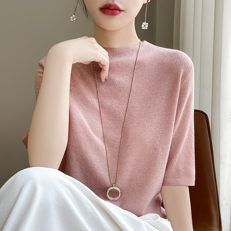 Ice Silk Knitted Short-Sleeved T-Shirt for Women 2025 New Fashion Loose Slimming Plus Size Women's Summer Top A5165