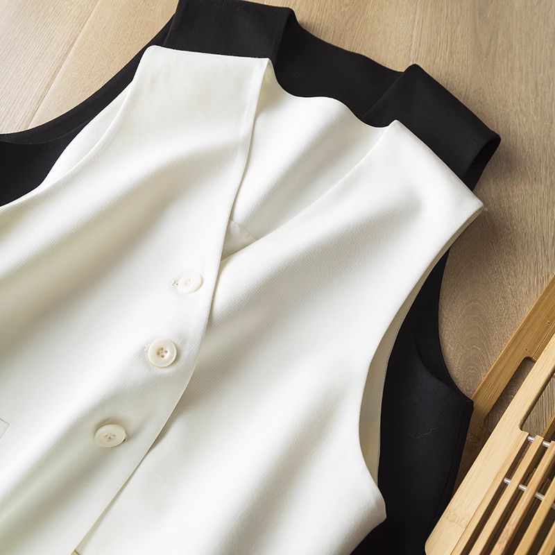 Spring and Summer Stacked Wearing Upliant Asymmetrical Design Sense Minimax Elegant Casual V-neck Suit Vest Women's Vest