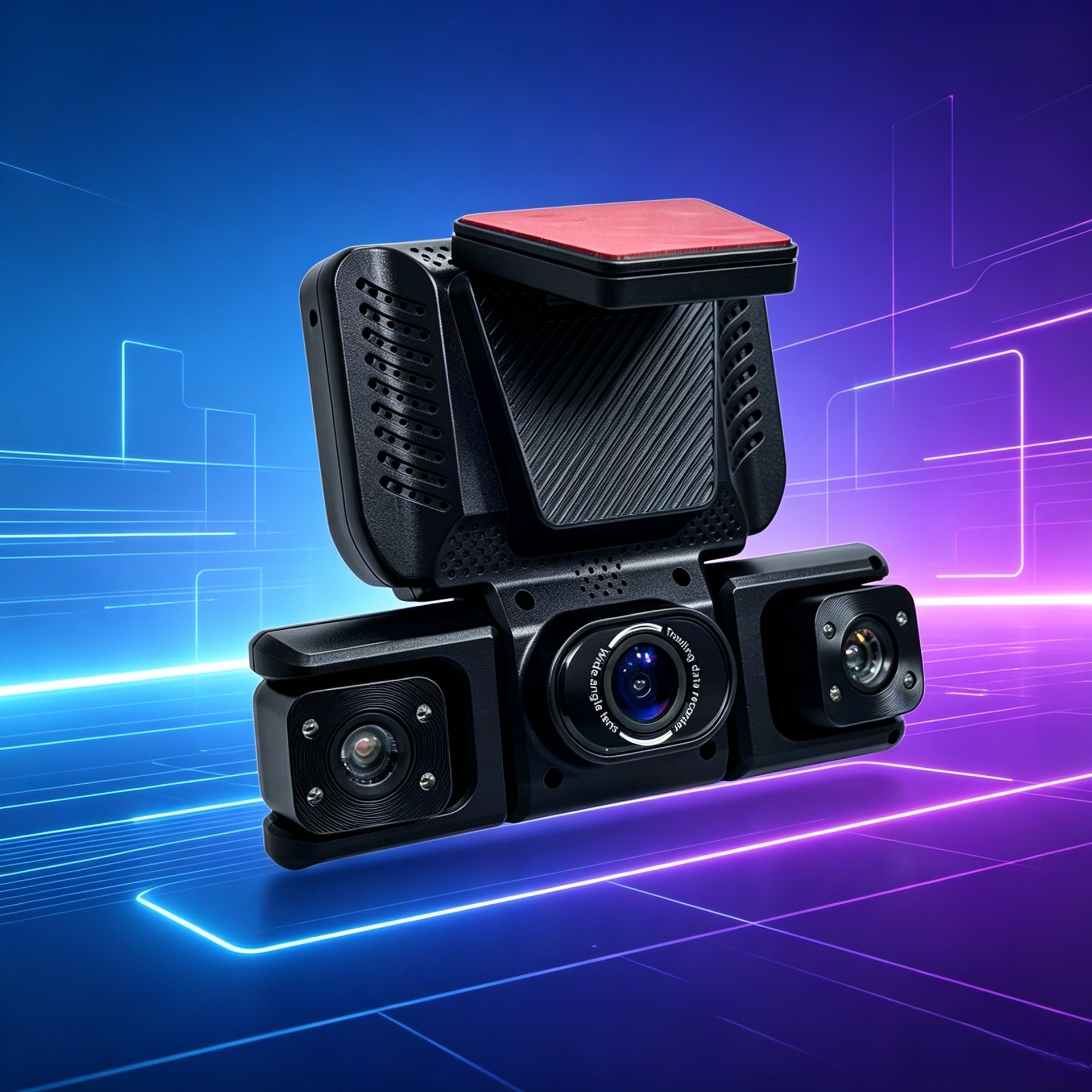 Car-mounted four-screen dashcam with high-definition wide-angle night vision, gravity-sensing lock, and reverse camera