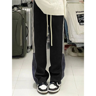 American Style Retro High Street Wide Leg Pants Women's Spring and Autumn New Loose High Waist Sports Casual Pants chubby girl Slimming Sweatpants