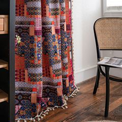 Imanqi Yun Curtain Finished Product: Bohemian Patchwork Printed Kitchen Curtain in Country Style, Semi-Blackout for Living Room Bay Windows