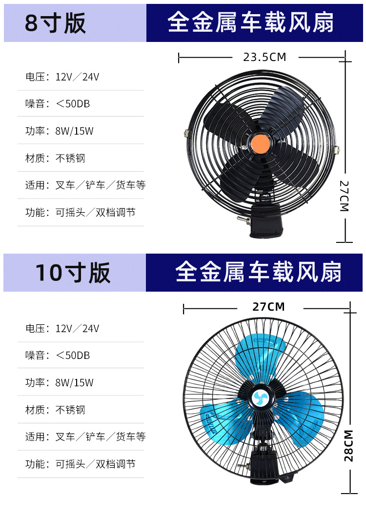 Excavator, Forklift, and Truck Fan, 12V Powerful Cooling, 24V High-Power Fan for Large Trucks and Construction Vehicles