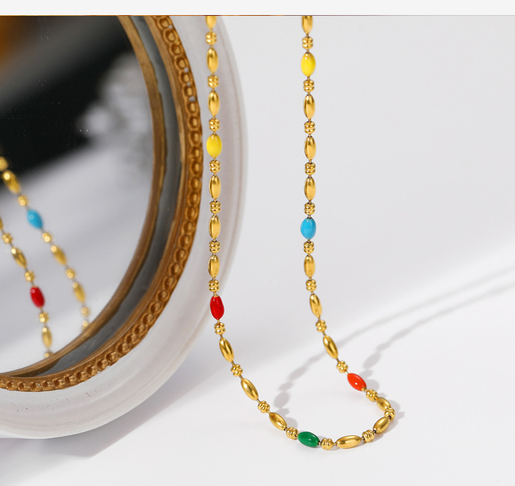 Fashion Colorful Titanium Steel Beaded Enamel Plating Bracelets Necklace