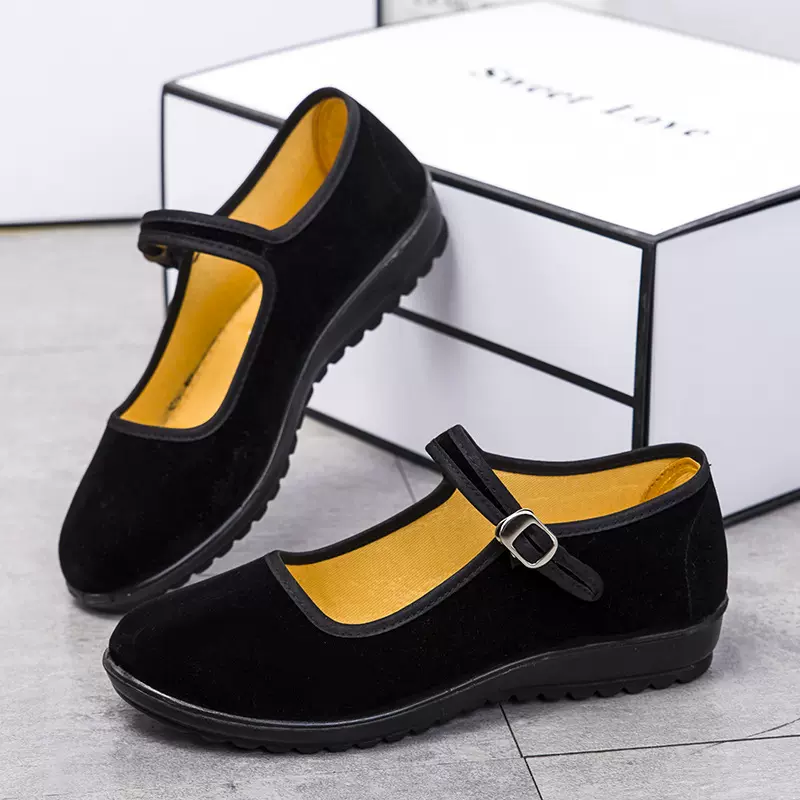 批发老北京布鞋女酒店礼仪舞蹈平底中老年工作鞋黑一代妈妈黑布鞋