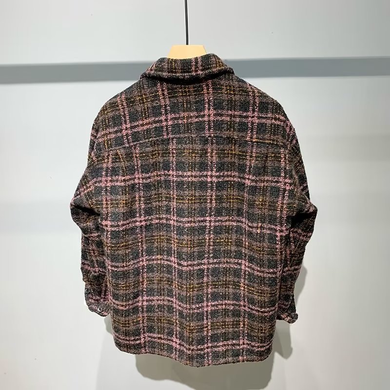 Japanische Retro-Jacke für Herren im High-End-Stil, neuer Herbst-Look, Chanel-inspiriertes Karohemd, Wolljacke, Trendmarke_voghion.com