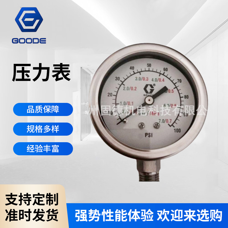供应 固瑞克187874不锈钢 流体数字压力表 底部连接0-7bar