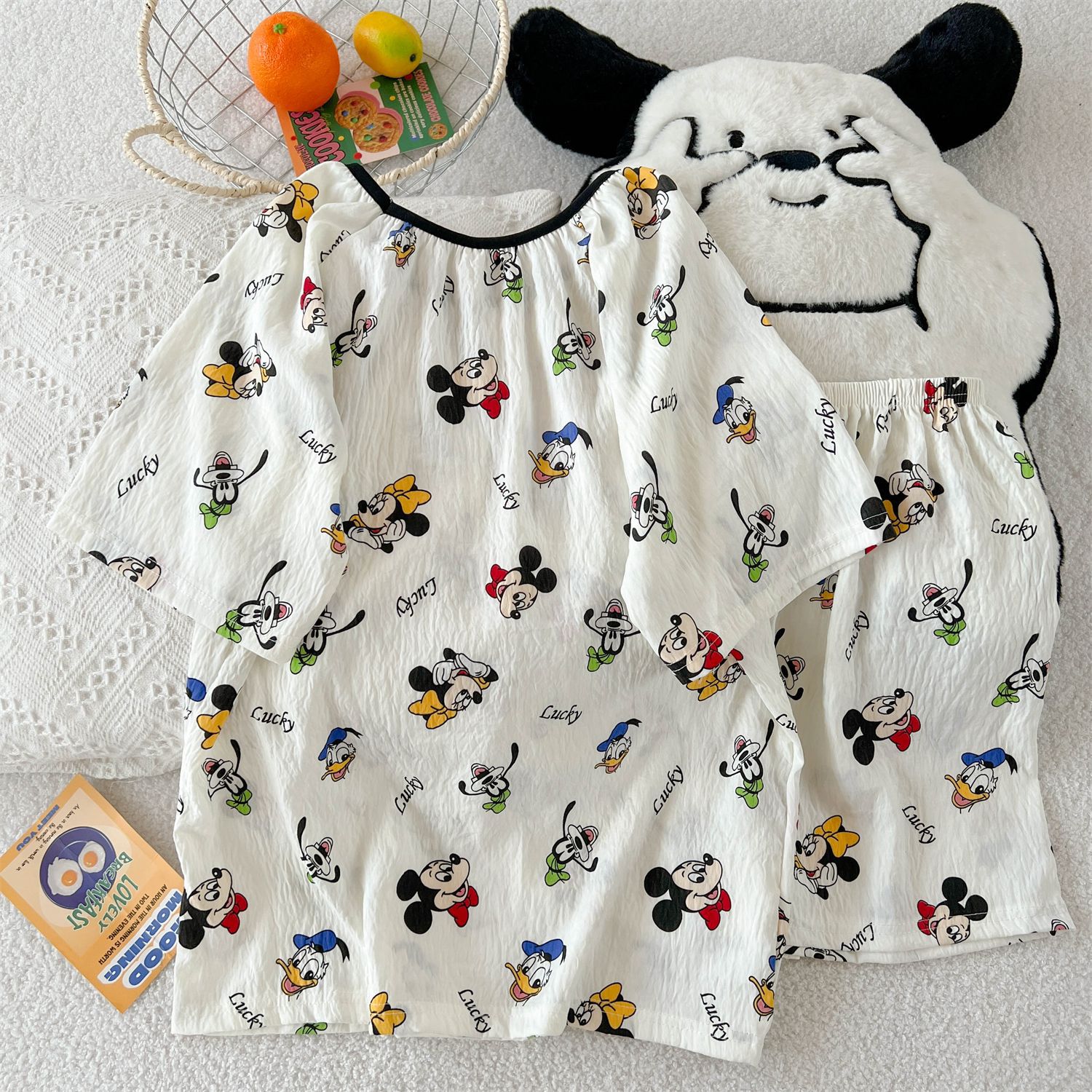Venta al por mayor transfronteriza verano nuevos pijamas pantalones cortos de manga corta para mujer botones cuello redondo nube algodón lindo dibujos animados impresión de anime