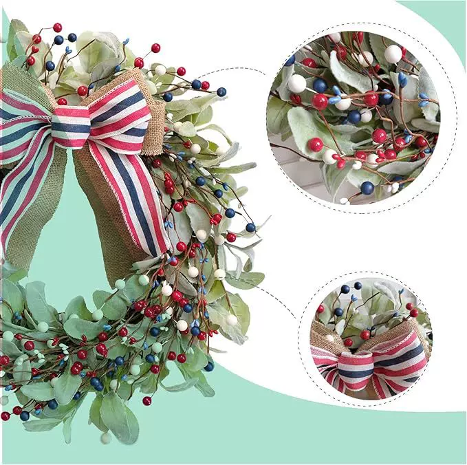 仿真兔耳叶插枝独立日装饰兔耳叶木珠花环浆果花环仿真兔耳叶插枝