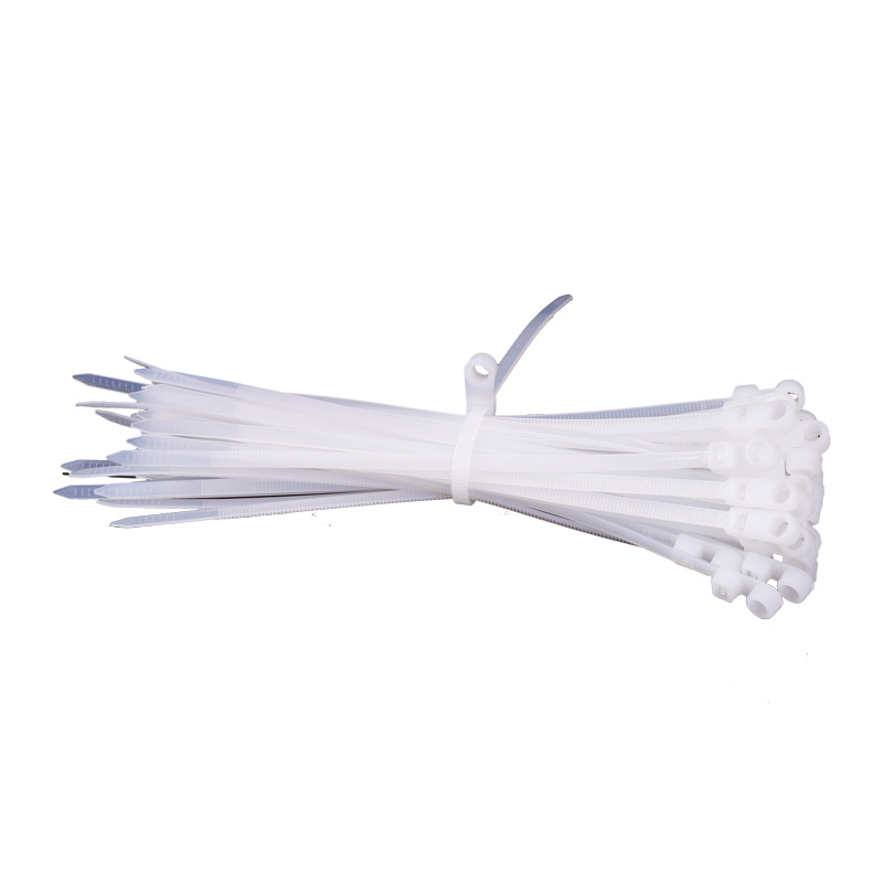 Corbata de cables de cabeza fija al por mayor de fábrica de bloqueo automático de nylon blanco y negro de doble agujero de bloqueo de cable de nylon